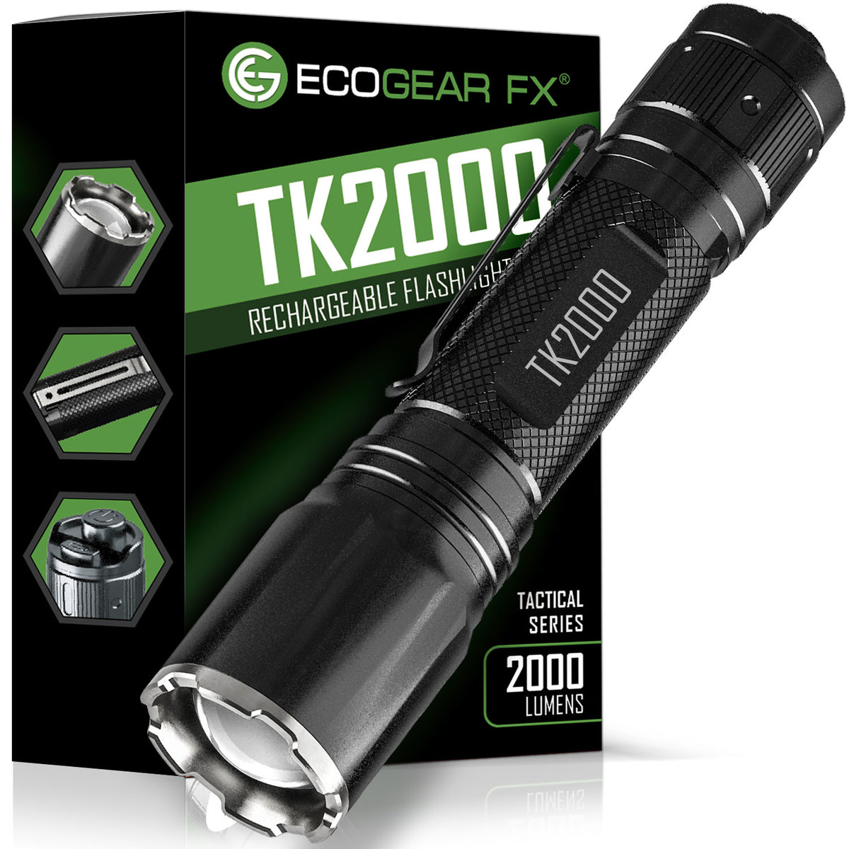 TK2000 rechargeable 2000 lumen tactical flashlight